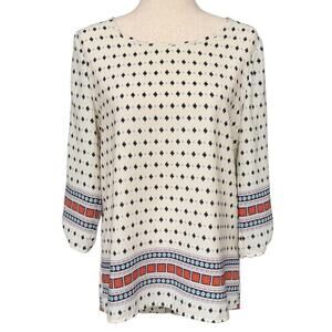Firuzé Aztec Pattern Long Sleeve Blouse Full Zippered Back, Women’s Medium